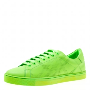 Burberry Florescent Green Perforated Leather Check Albert Sneakers Size 41