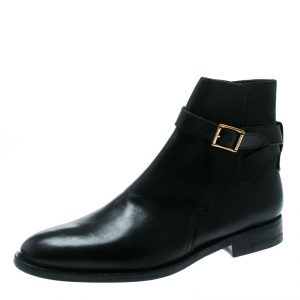 Burberry Black Leather Buckle Ankle Boots Size 46