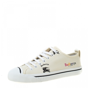 Burberry Cream Printed Canvas Low Top Sneakers Size 41