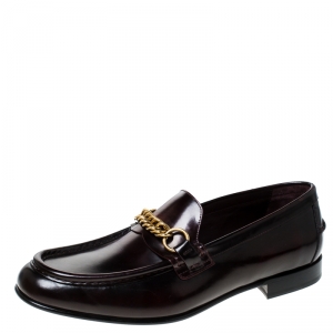  Burberry Burgundy Leather Solway Slip On Loafers Size 44