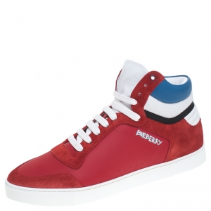 Burberry Red Leather/Suede Reeth High Top Sneakers Size 44