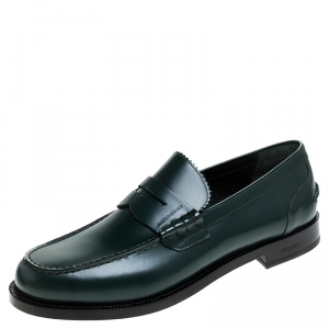 Pre Owned Burberry Dark Green Leather Bedmont Loafers Size 42.5