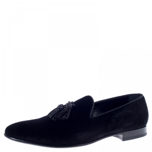 Burberry Black Velvet Tassel Loafers Size 44.5