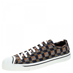 Burberry Blue/Brown Printed Canvas Kingly Low Top Sneakers Size 45.5