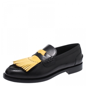 Burberry Black/Yellow Leather Bedmoore Fringe Detail Penny Loafers Size 44