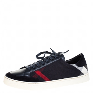 Burberry Blue Nova check Canvas And Leather Reynold Lace Up Sneakers Size 41