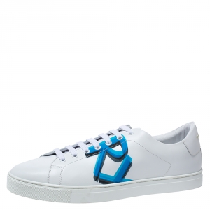 Burberry White/Blue Graffiti Print Leather Low Top Sneakers Size 45