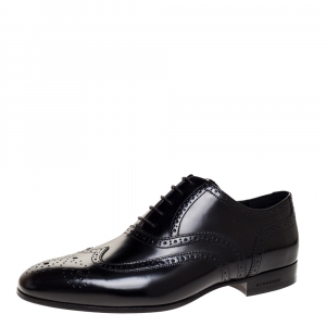 Burberry Black Glossy Leather Rayford Wingtip Derby Size 40