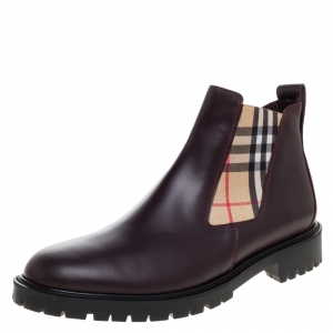 Burberry Brown Leather Vintage Check Chelsea Boots Size 45.5