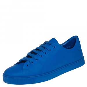 Burberry Blue Perforated Check Leather Westford Low Top Sneakers Size 46
