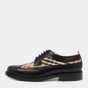 Burberry Black Leather and Vintage Check Brogue Derby Size 43.5