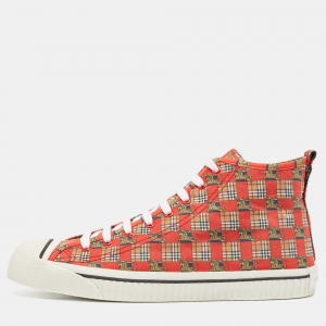 Burberry Red Canvas Kingly Print High Top Sneakers Size 45