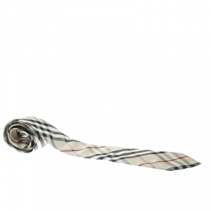 Burberry London Beige Novacheck Printed Silk Tie
