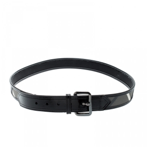 Pre Owned Burberry Black Beat Check Nylon and Leather Belt 110CM