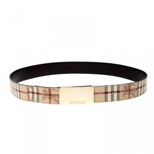 Pre Owned Burberry Beige Nova Check PVC Logo Plague Belt 100CM