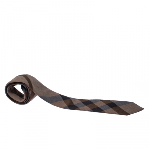 Pre Owned Burberry Brown Check Wool Silk Blend Classic Tie
