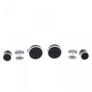 Burberry Stainless Steel Black Agate Tuxedo Studs and Cufflink Set