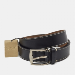 Burberry Black Leather Gray Buckle Belt 110CM