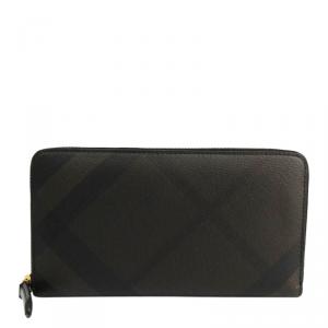 Burberry Chocolate/Black London Check Canvas Zip Around Wallet