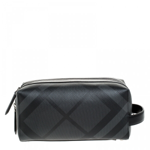 Burberry Charcoal Black London Check Coated Canvas Toiletry Pouch