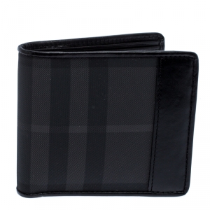Burberry Black Beat Check Coated Canvas and Leather Bifold Wallet