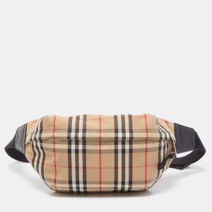 Burberry Beige/Black Vintage Check Fabric and Leather Sonny Bum Bag