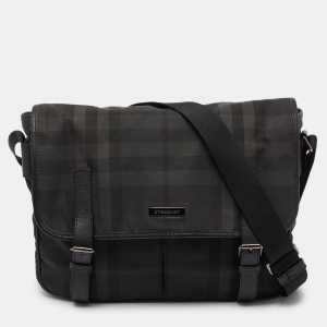 Burberry Grey/Black Smoke Check Nylon and Leather Messenger Bag