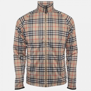 Burberry Beige Nova Checks Knit Zip Front Jacket XS