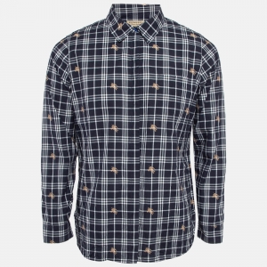 Burberry Blue Equestrian Knight Check Cotton Shirt L
