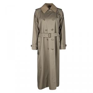 Burberry Vintage Beige Wool Collar Detail Double Breasted Extra Long Belted Trench Coat S