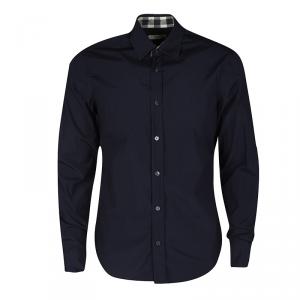 Pre Owned Burberry Brit Navy Blue Long Sleeve Button Front Shirt M