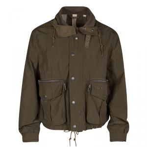 Burberry Brit Olive Green Rib Trim Hooded Zip Front Jacket M