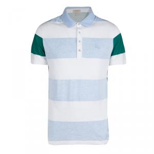 Burberry Brit Tricolor Contrast Striped  Short Sleeve Polo T-Shirt  L