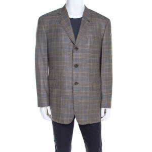 Pre Owned Burberry Grey Houndstooth Patterned Silk and Wool Regular Fit Blazer XL