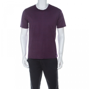 Burberry Navy Blue and Red Printed Cotton T Shirt L 