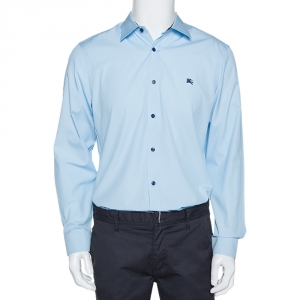 Pre Owned Burberry Sky Blue Cotton Button Front Shirt L