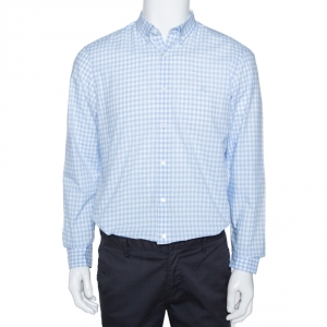 Burberry Light Blue & White Gingham Check Cotton Long Sleeve Shirt L