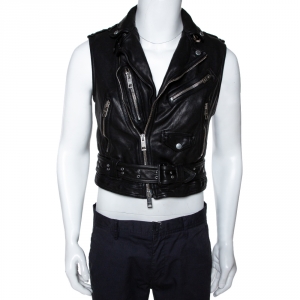 Pre Owned Burberry Prorsum Black Leather Cropped Biker Jacket S