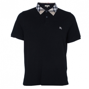 مملوكة مسبقًا تيشيرت بربري بولو أسود ياقة نوفاتشيك للرجال XL