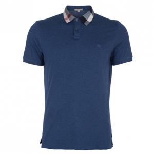 مملوكة مسبقًا تيشيرت بربري بولو أزرق ياقة نوفاتشيك للرجال XL