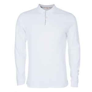 مملوكة مسبقًا تيشيرت بربري بولو قطن أبيض أكمام طويلة L