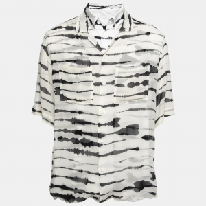 مملوكة مسبقًا Burberry White Watercolor Printed Silk Overlaid Shirt L