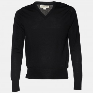 Burberry Black Wool V-Neck Sweater M