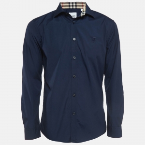 Pre Owned Burberry Navy Blue Poplin Button Front Shirt M