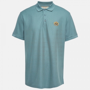 Burberry Blue Embroidered Cotton Pique Polo T-Shirt XXL