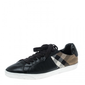 Burberry Black/Beige Leather and House Check Fabric Sneakers Size 45