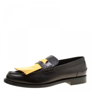Burberry Black/Yellow Leather Bedmoore Fringe Detail Penny Loafers Size 45