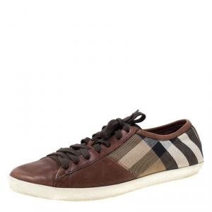 Burberry Brown Nova Check Canvas And Leather Cap Toe Low Top Sneakers Size 40