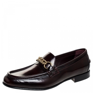 Burberry Burgundy Leather Solway Chain Detail Slip On Loafers Size 40.5