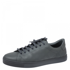 Burberry Dark Grey Perforated Leather Check Albert Sneakers Size 46